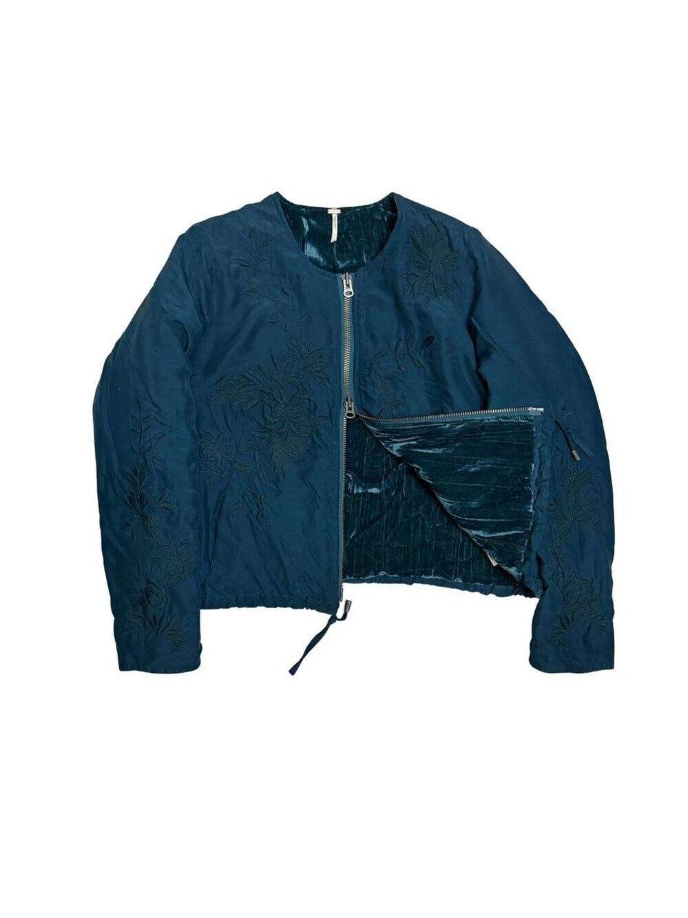 FREE PEOPLE 100% SILK Cropped Velvet Lined Designer Bomber Jacket Womens XS
